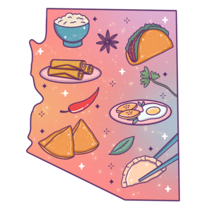 Illustration of traditional ethnic foods in Arizona